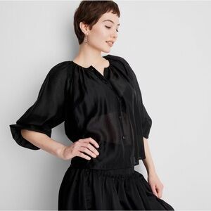Future Collective Oversized Sheer Boho Blouse Balloon Sleeves - Medium